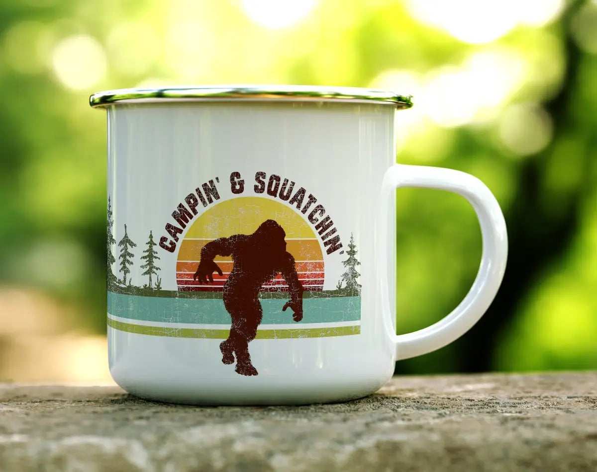 Campin' & Squatchin Enamel Camping Mug