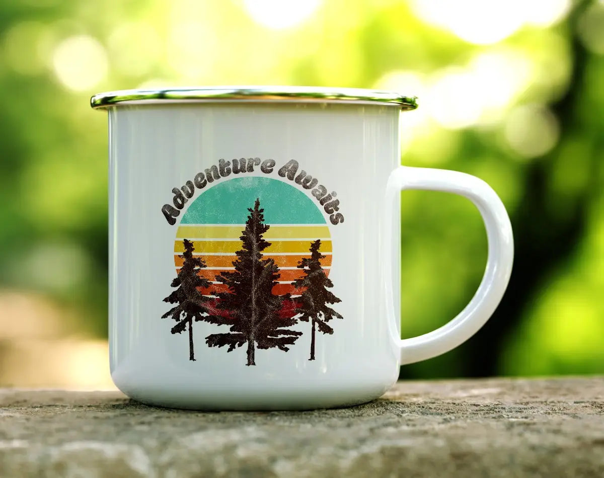 Adventure Awaits Retro Enamel Camping Mug