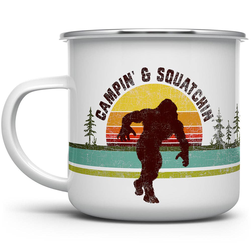 Campin' & Squatchin Enamel Camping Mug