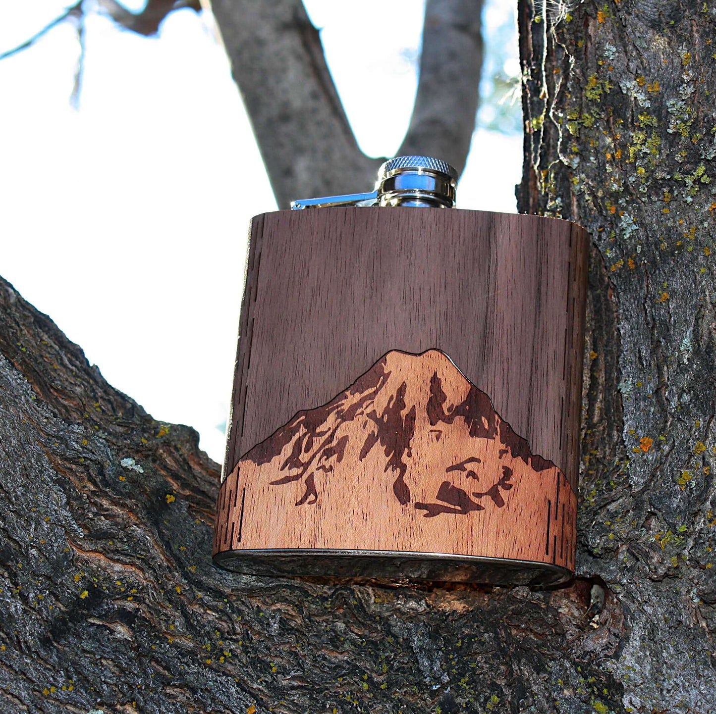 6 oz. Wooden Hip Flask - Mt. Rainier