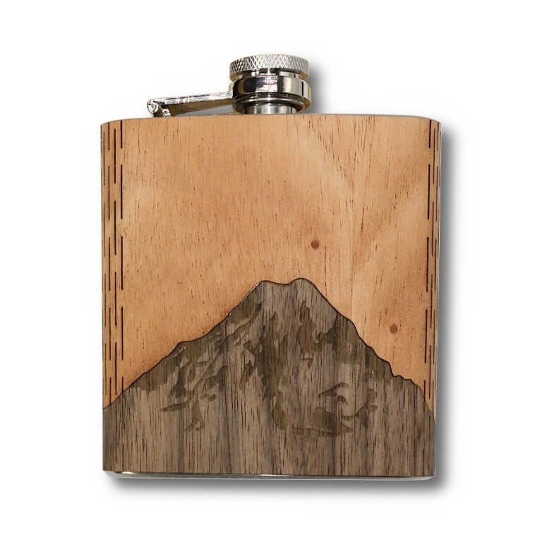6 oz. Wooden Hip Flask - Mt. Rainier