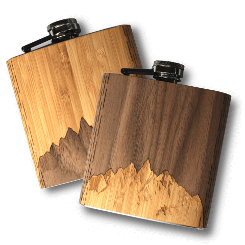 6 oz. Wooden Hip Flask - Sawtooth Mountains