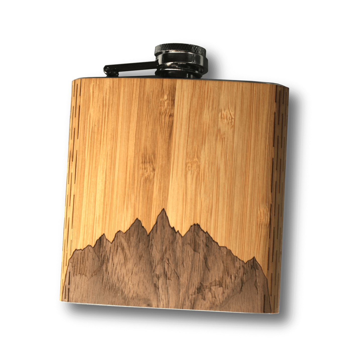 6 oz. Wooden Hip Flask - Sawtooth Mountains