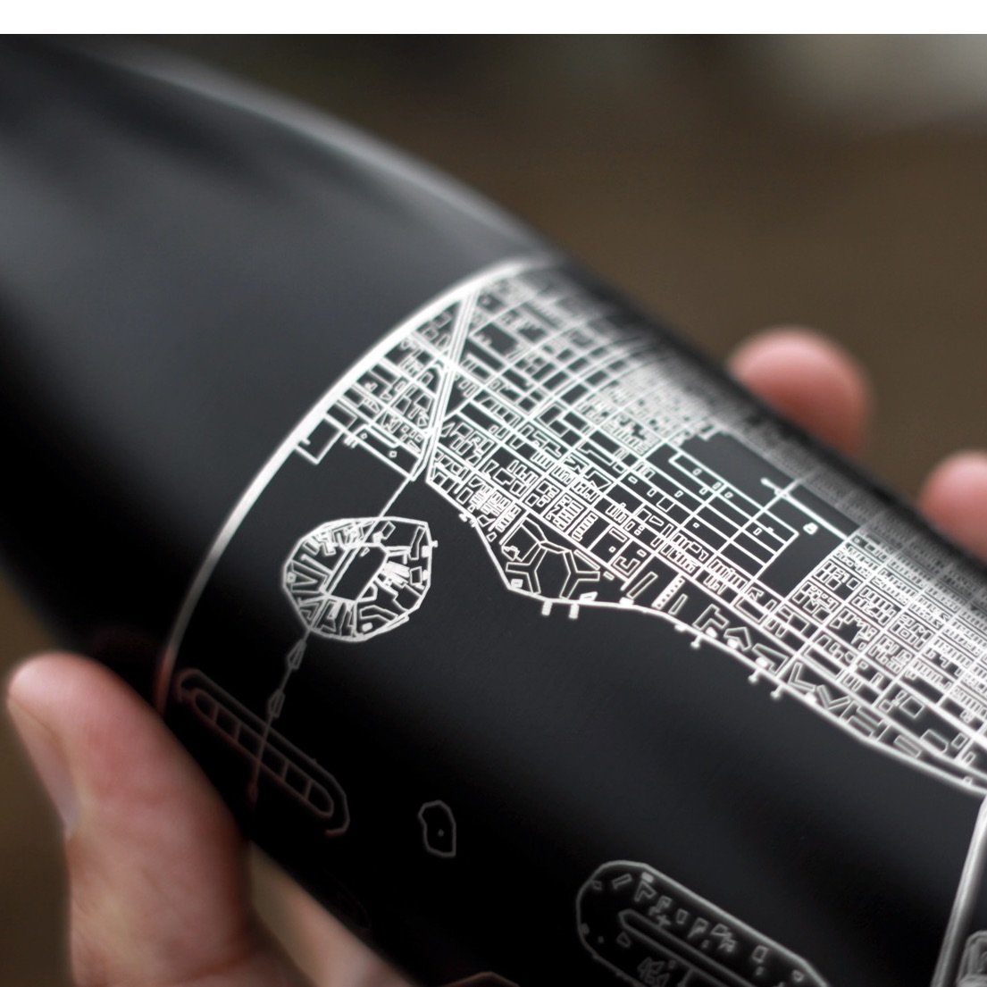 Glacier National Park Engraved Topographic Map Insulated Bottle in Matte Black