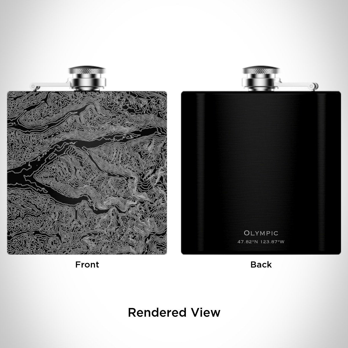 Olympic National Park Engraved Topographic Map Hip Flask in Matte Black
