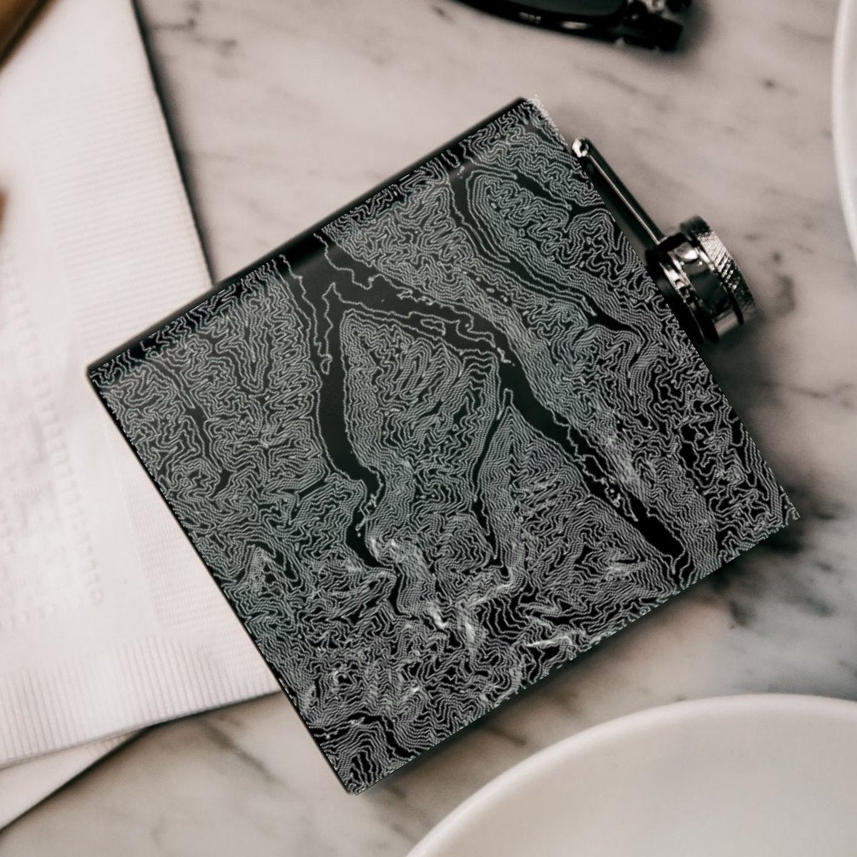 Olympic National Park Engraved Topographic Map Hip Flask in Matte Black