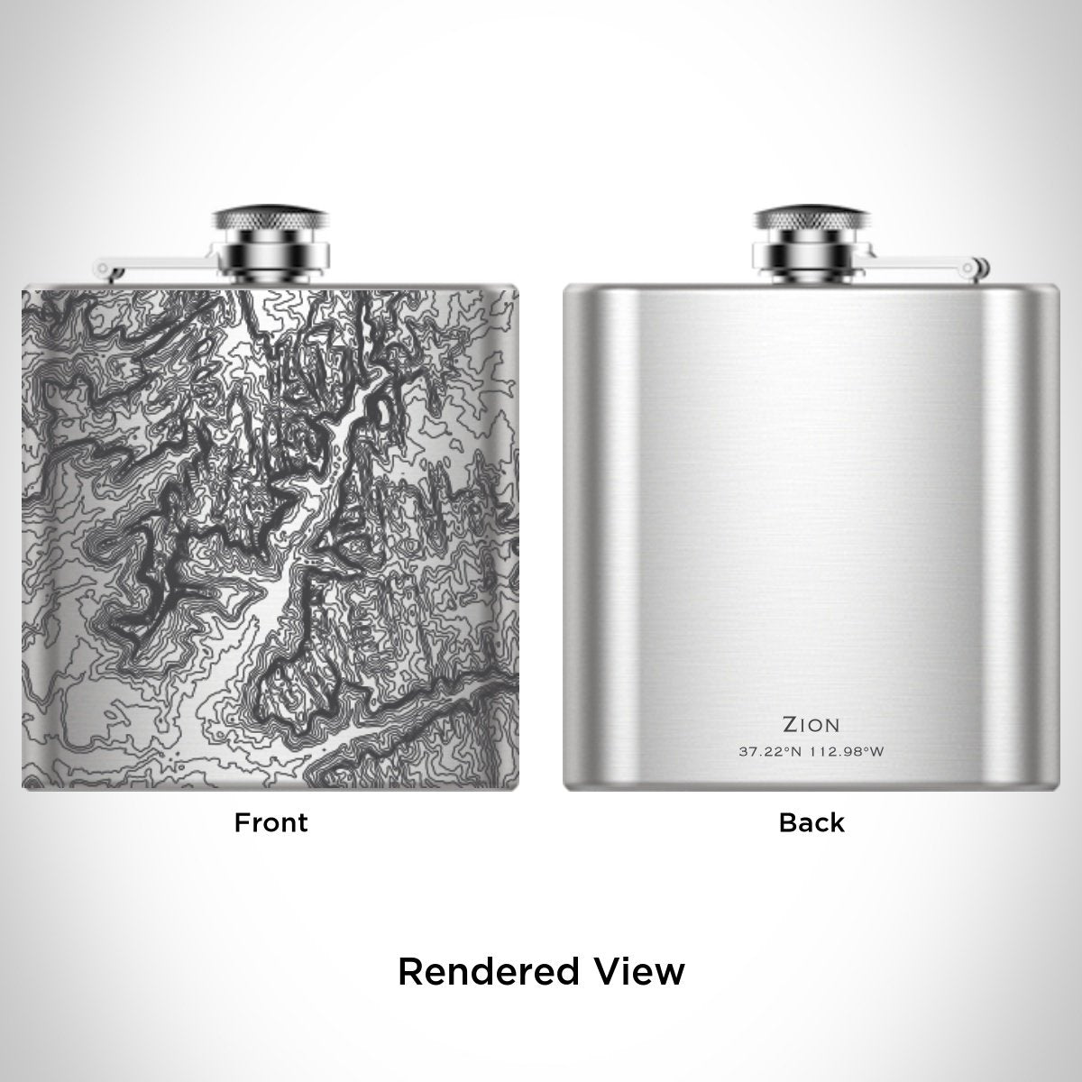Zion National Park Engraved Topographic Map Hip Flask