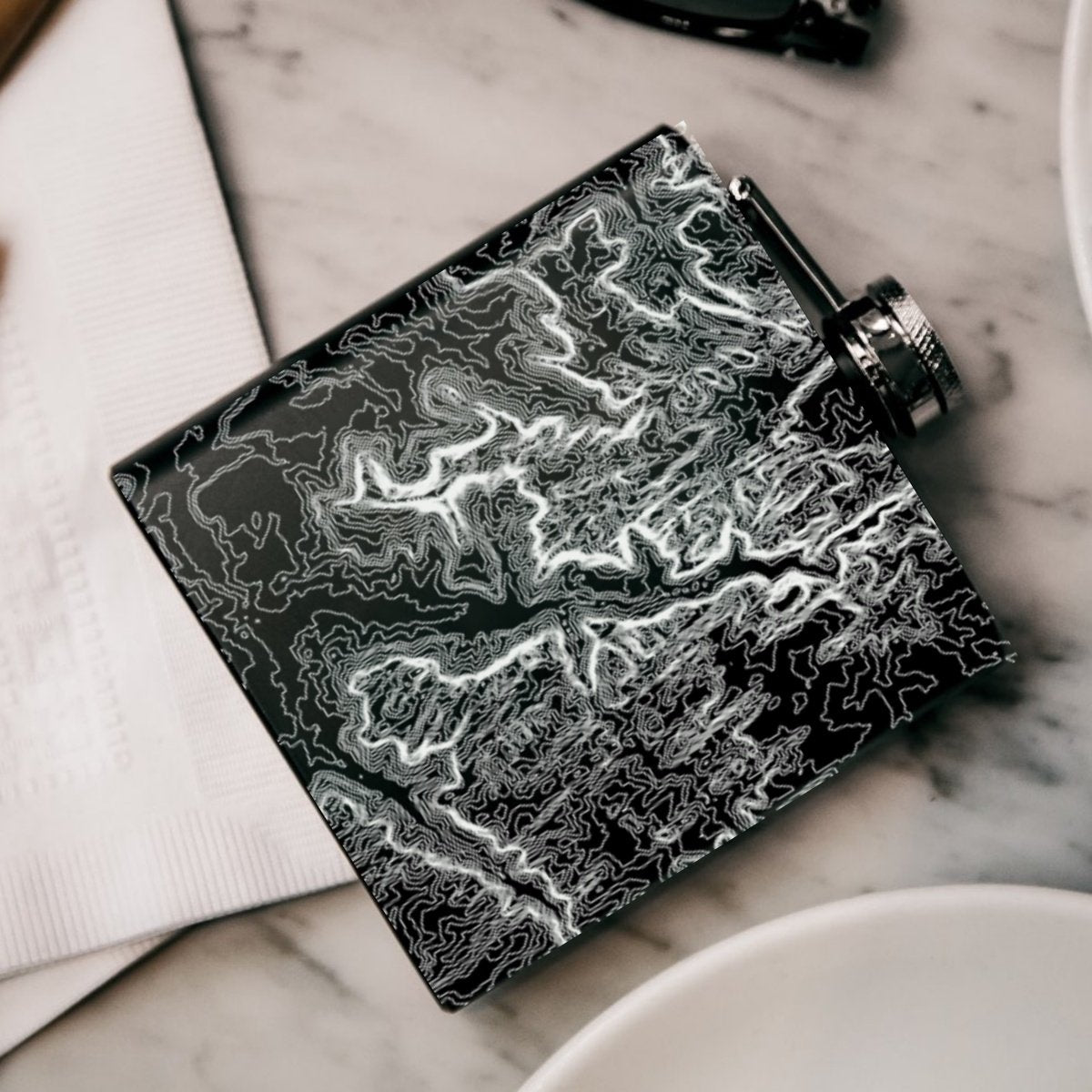 Zion National Park Engraved Topographic Map Hip Flask in Matte Black