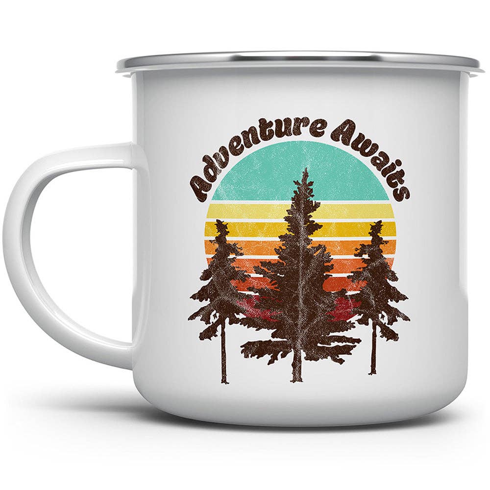 Adventure Awaits Retro Enamel Camping Mug