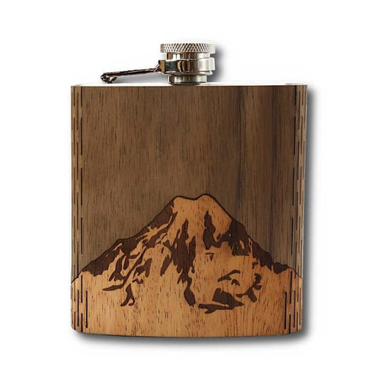 6 oz. Wooden Hip Flask - Mt. Rainier