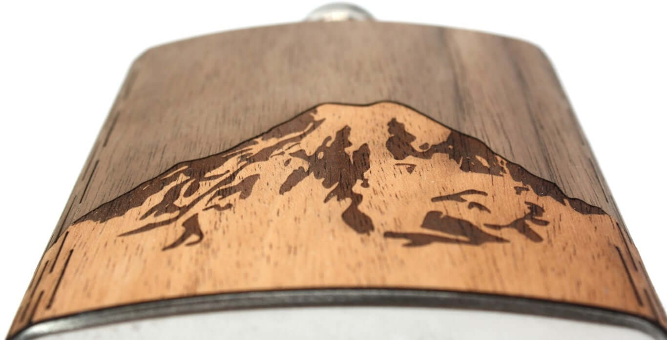 6 oz. Wooden Hip Flask - Mt. Rainier