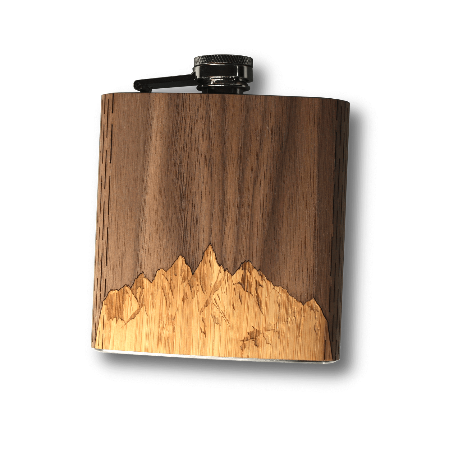 6 oz. Wooden Hip Flask - Sawtooth Mountains