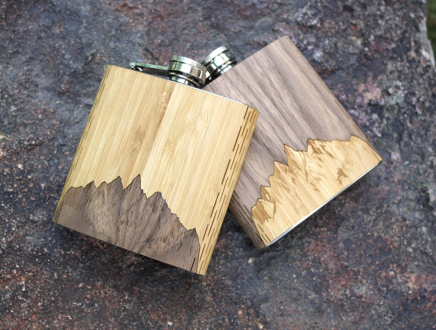 6 oz. Wooden Hip Flask - Sawtooth Mountains