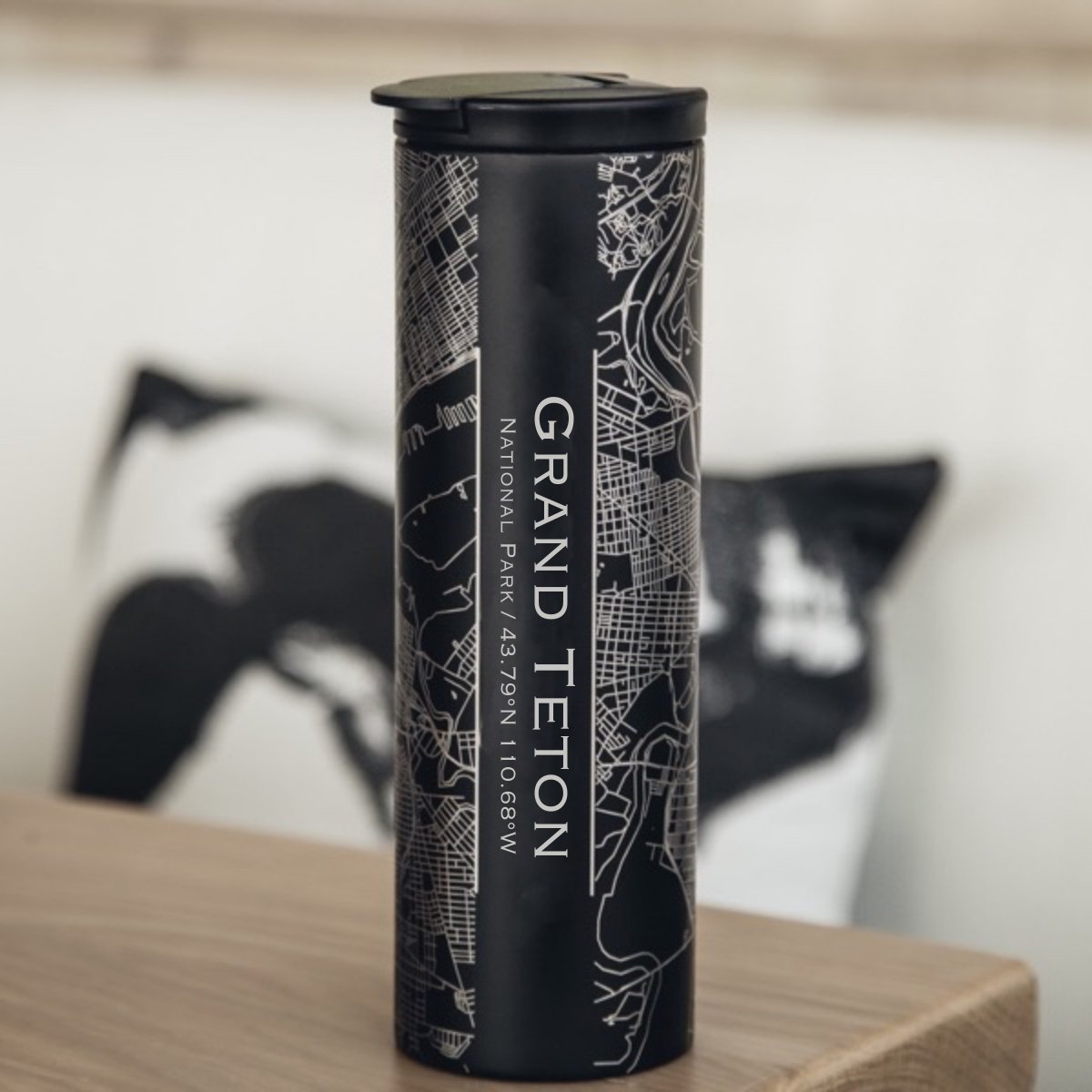 Grand Teton National Park Engraved Topographic Map Tumbler in Matte Black