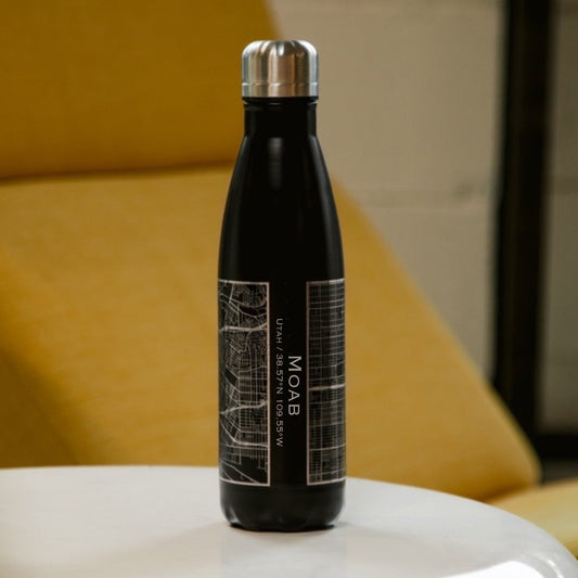 Moab - Utah Engraved Topographic Map Insulated Bottle in Matte Black