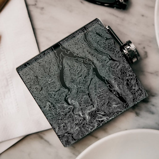 Olympic National Park Engraved Topographic Map Hip Flask in Matte Black