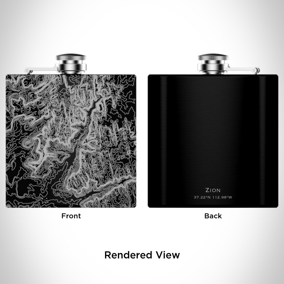 Zion National Park Engraved Topographic Map Hip Flask in Matte Black